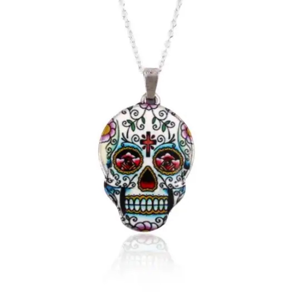 Silver Sugar Skull Necklace